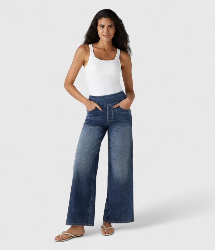 High Waist Wide Leg Washed Jeans