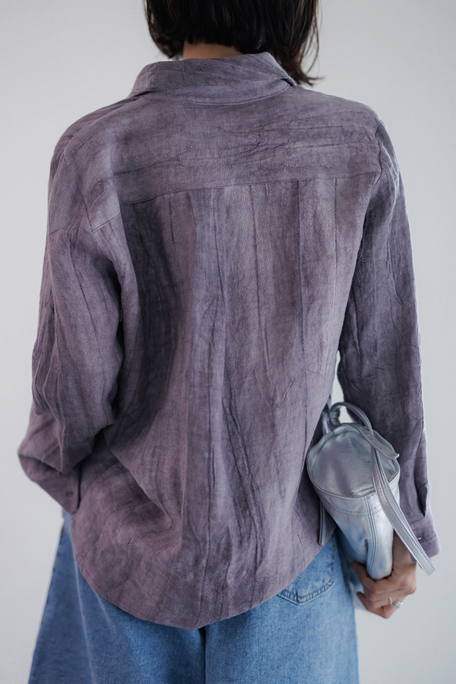 Crinkle Texture Collared Long Sleeve Twin Pocket Button Front Shirt 3
