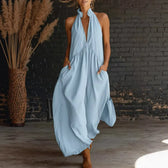 Halter Neck Deep V-Neck Pocket Maxi Dress 2