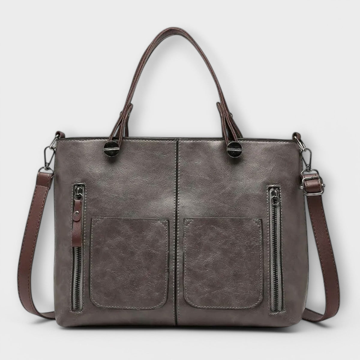 Dual Handle Multi Pocket Faux Leather Tote Bag