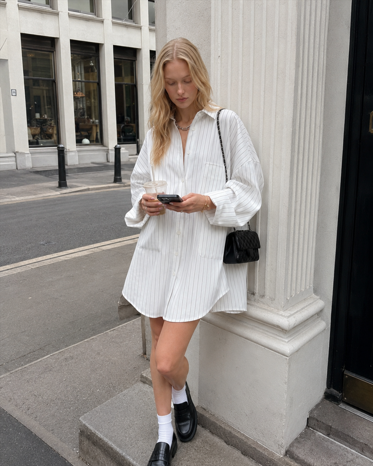 Oversized Striped Large Pockets Shirt