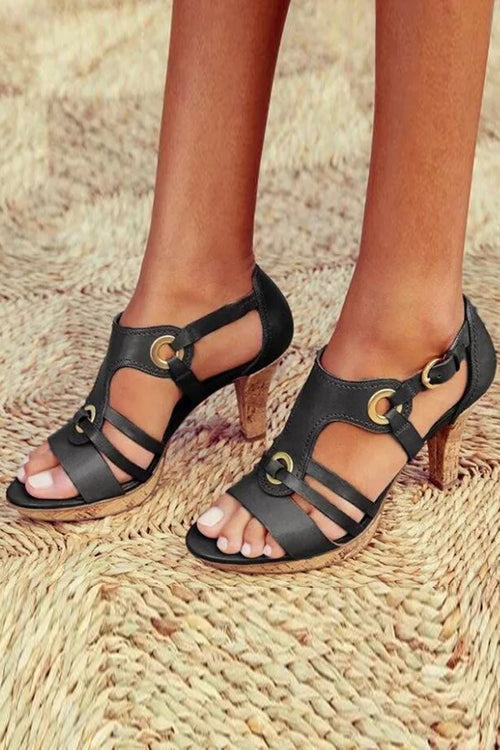 Multi Strap Hollow Heels Sandals