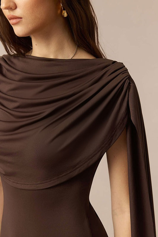 Cowl Neck Shawl Ruched Two Piece Set