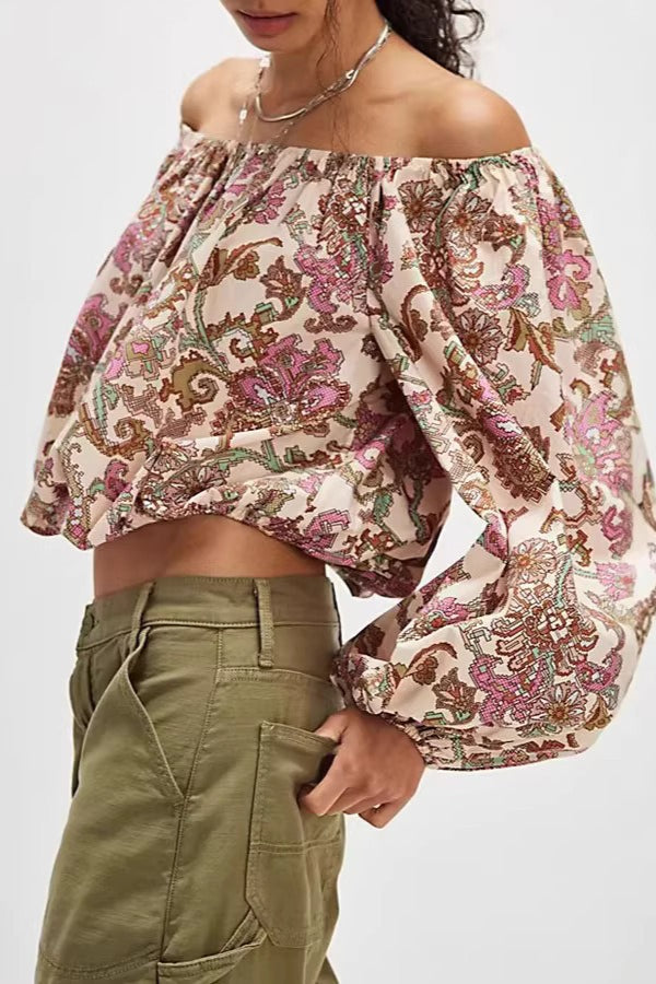 Chiffon Print Puff Sleeve Long Sleeve Top