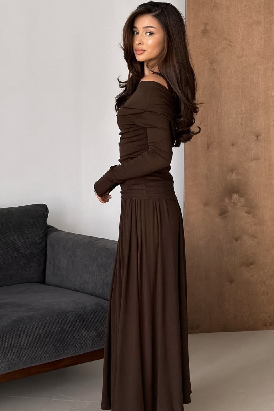 One Shoulder Ruched Maxi Dress