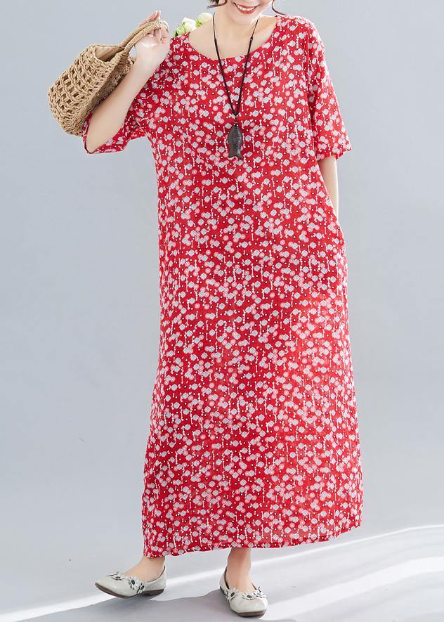 Small Floral Print Round Neck Half Sleeve Oversized Shift Maxi Dress