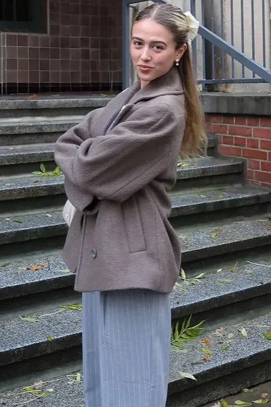 Double Breasted Wool Short Notch Lapel Coat