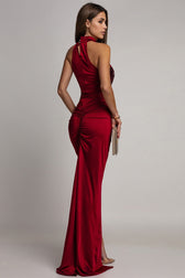 Velvet Sequin Slit Midi Bodycon Dress