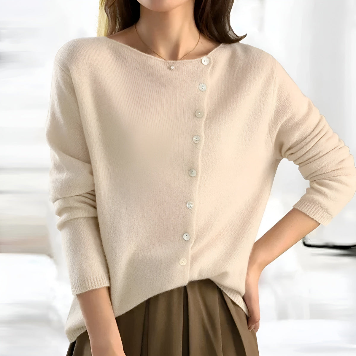 Asymmetric Button Front Long Sleeve Knit Sweater