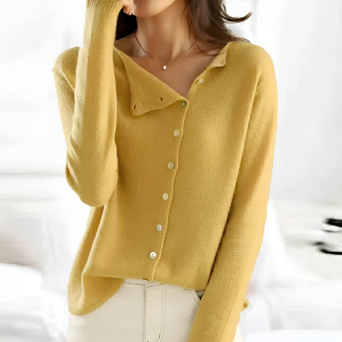 Asymmetric Button Front Long Sleeve Knit Sweater