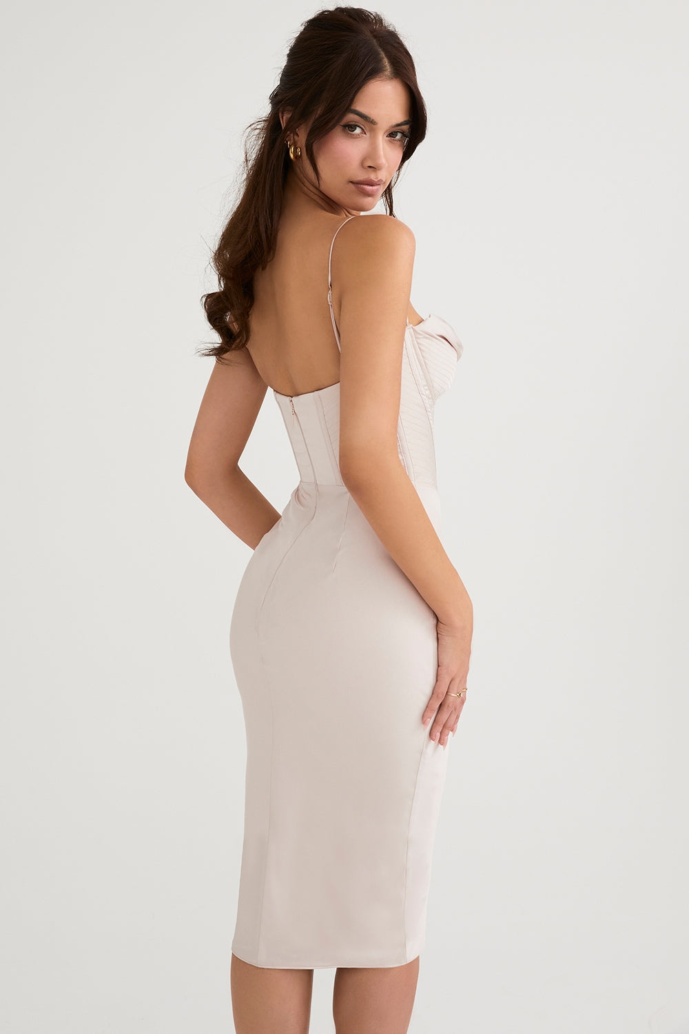 Satin Cowl Neck Corset Bodice Bodycon Midi Dress 8