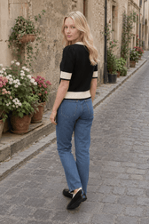 Black White Contrast Slim Cardigan