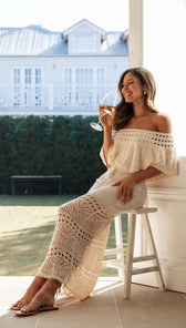 Knit Crochet Texture Cutout Lace-Up Shawl Maxi Dresses - View 6