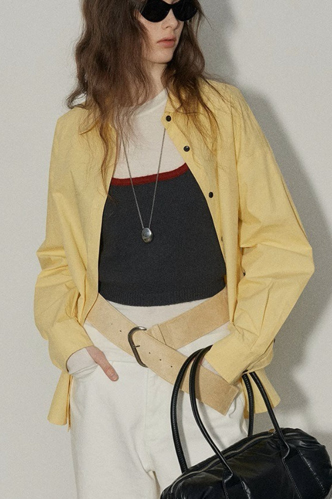 Collared Long Sleeve Contrast Button Oversized Longline Shirt 7