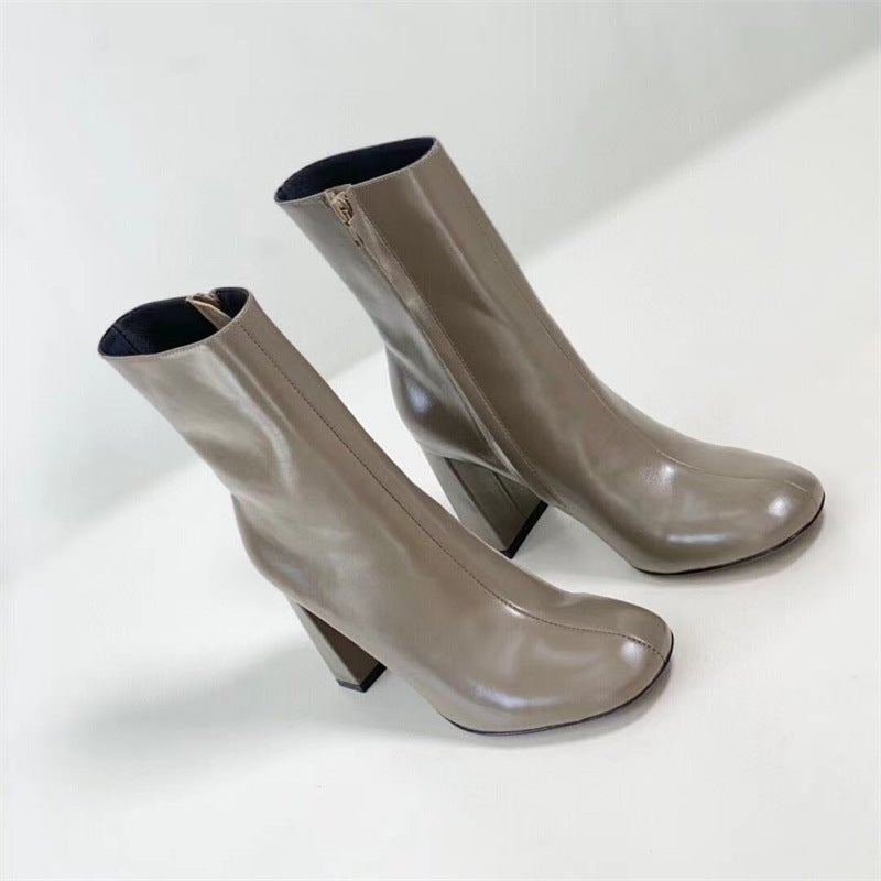 Classic Elegant Ankle Boots with 100% Sheepskin Lining High Heel Side Zipper Boots