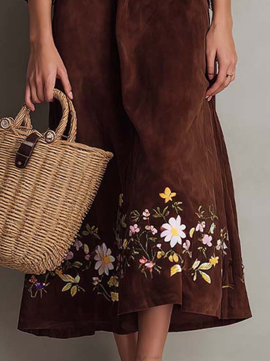 Embroidered Bohemian Puff-Sleeve Midi Dress