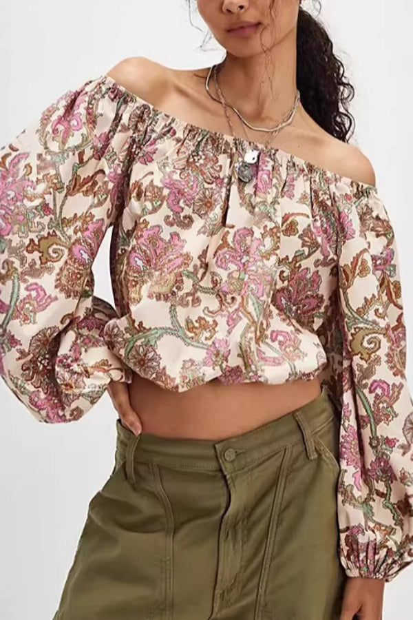Chiffon Print Puff Sleeve Long Sleeve Top