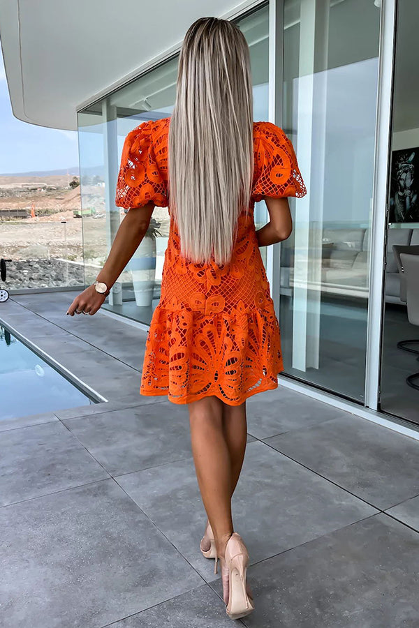 Ever So Sweet Crochet Lace Puff Sleeve Mini Dress - View 8