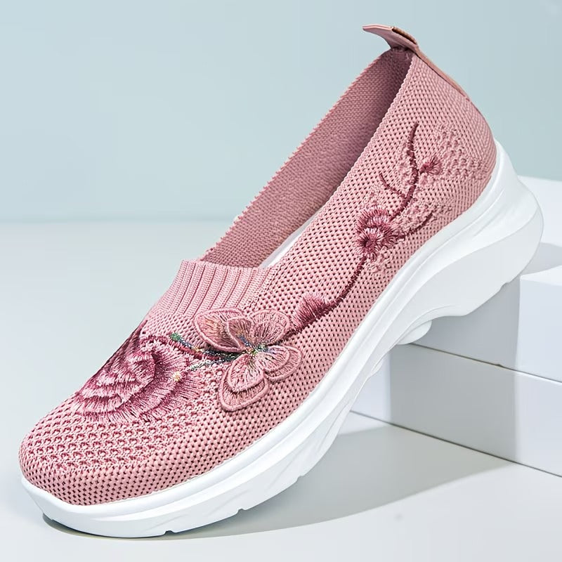 Floral Appliqué Knit Slip On Flats 11