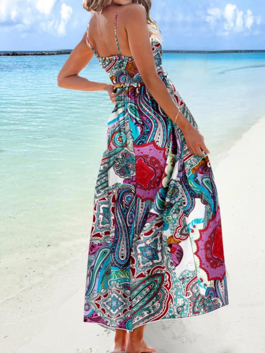 Paisley Print Smocked Bodice Cami Pocket Maxi Dress 2