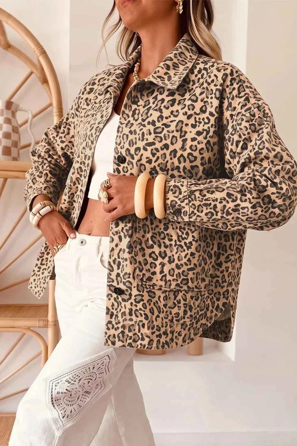 Leopard Print Denim Jacket