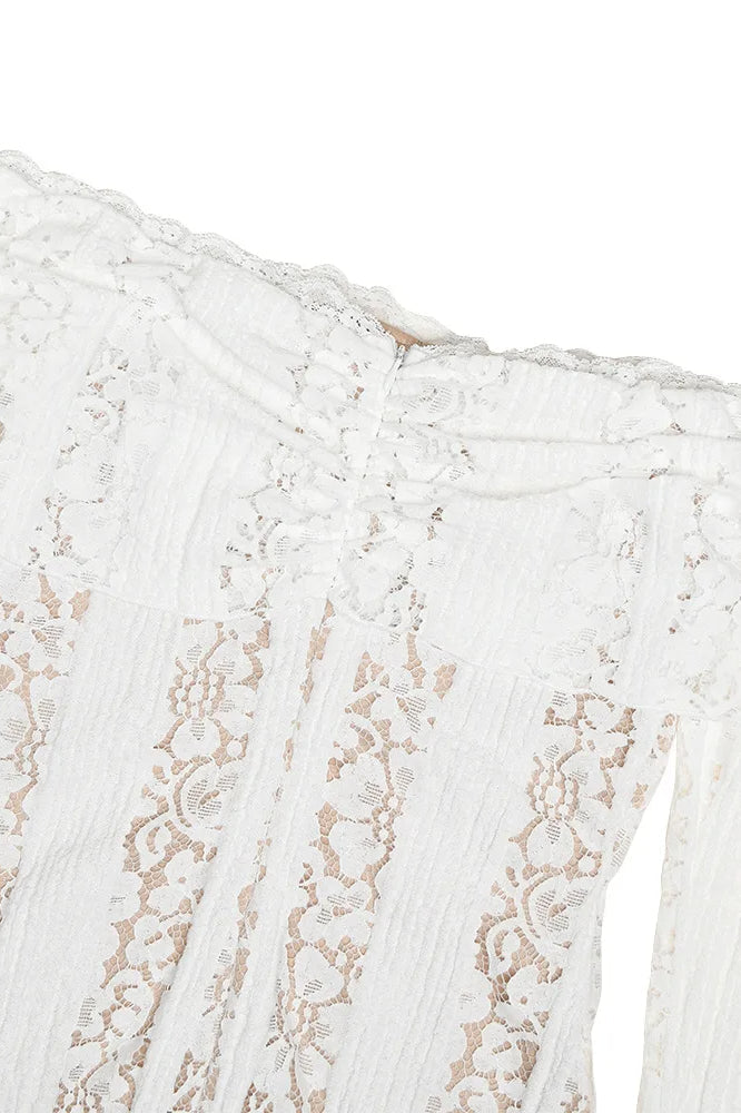 White Off Shoulder Long Sleeve Lace Maxi Dress 6