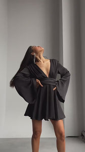 Celeste - Satin Bell Sleeve Mini Dress - View 11