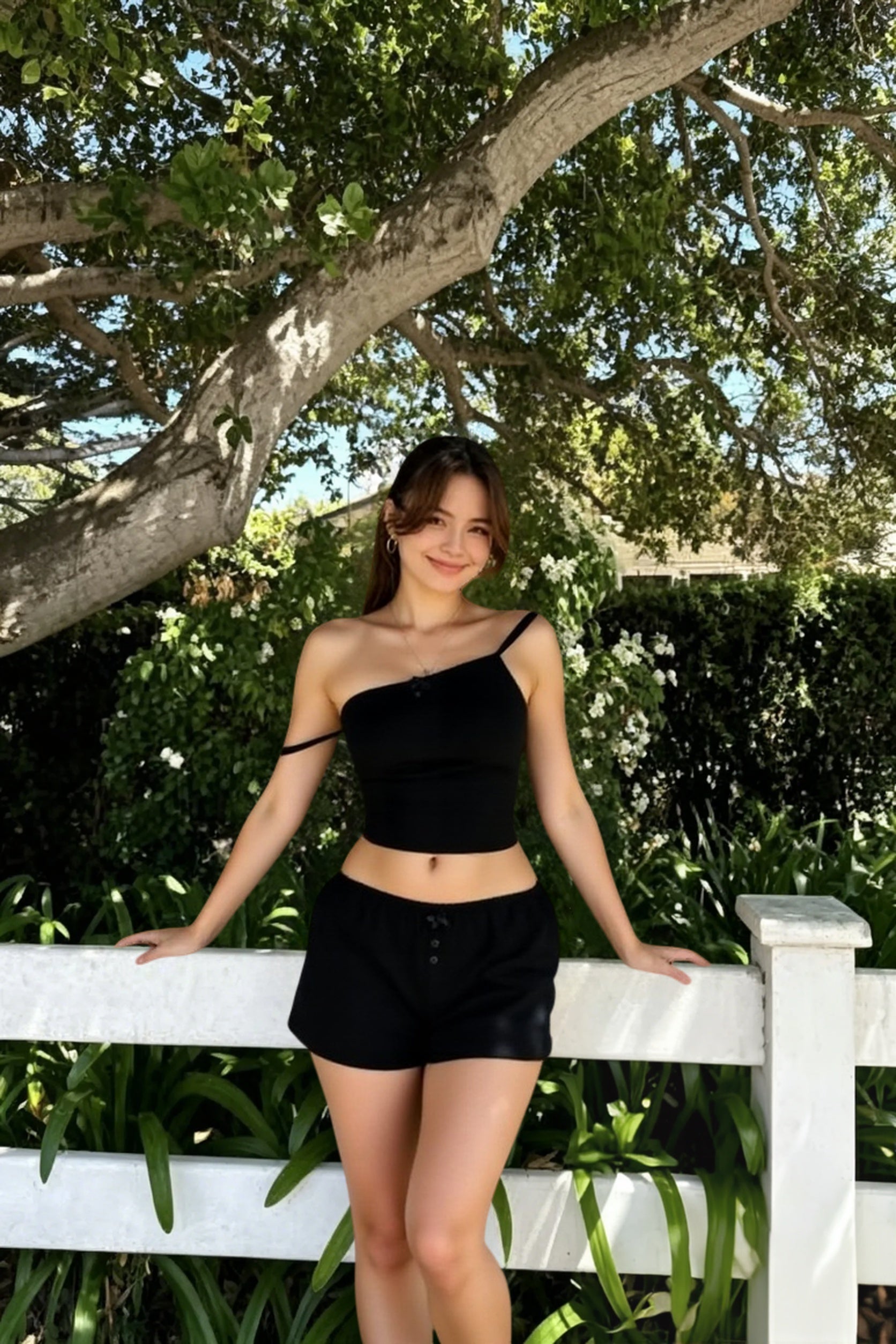 Lace Trim Eyelet Tank Top Two Piece Shorts Set