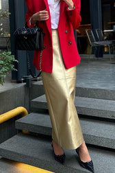 Metallic PU Leather Panel Bodycon Skirt