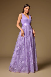 Double V Neck Short Sleeve Prom Dress