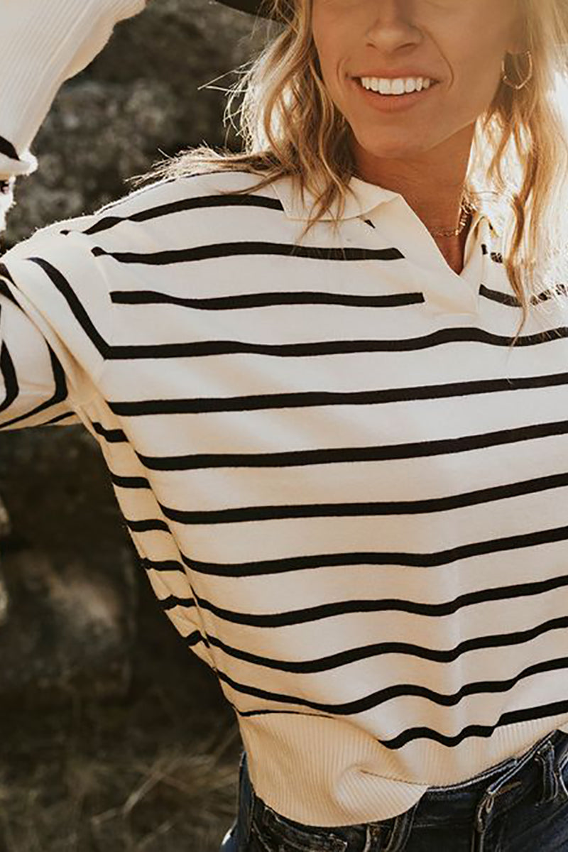 Prepped For Fall Striped Lapel Sweater