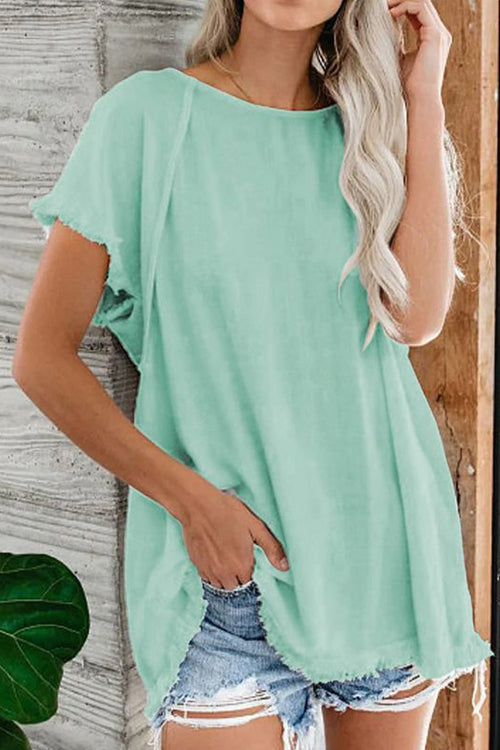 Raw Edge O Neck Short Sleeve T Shirt