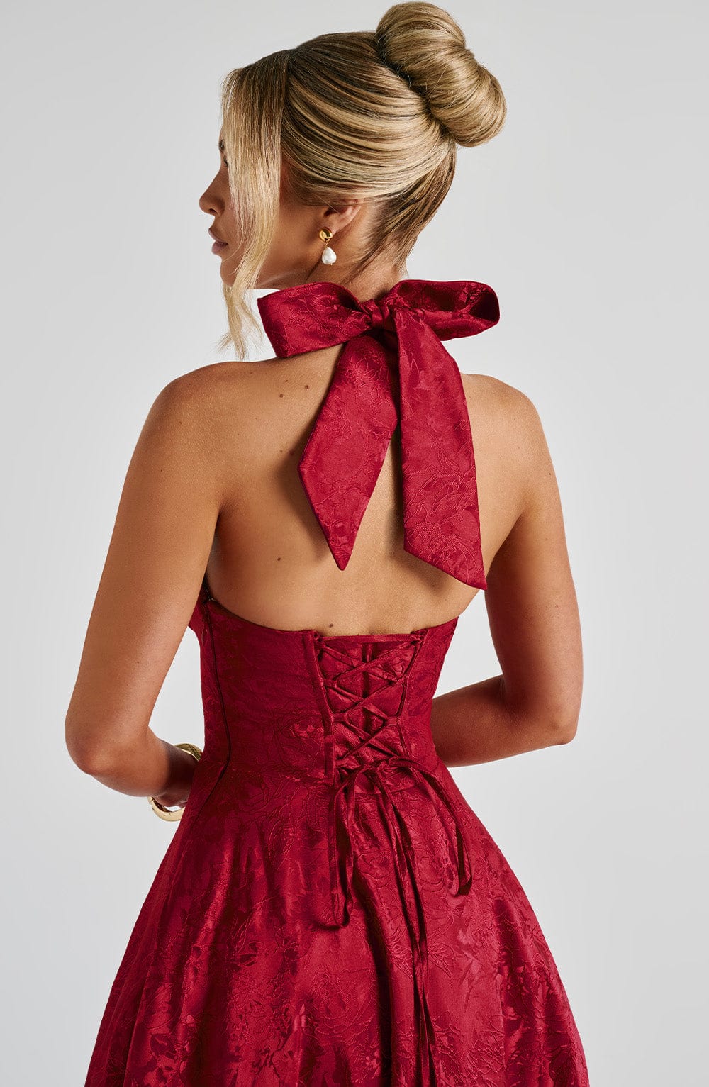 Jacquard Deep V-Neck Halter A-Line Midi Dress 6