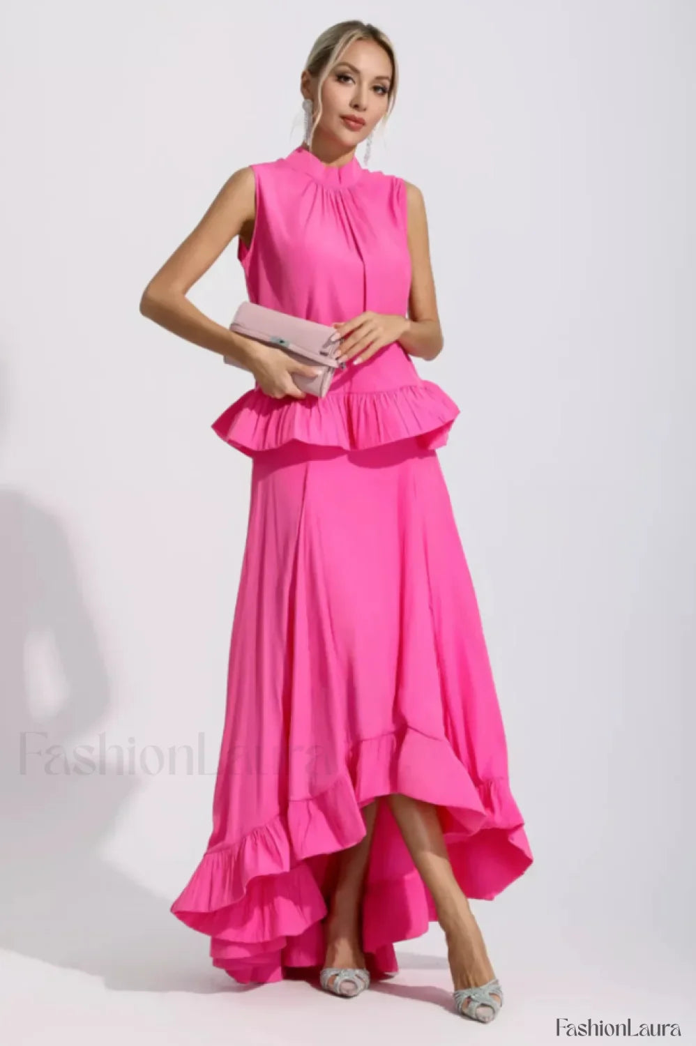 Elaine Pink Sleeveless Charming Ruffle Mermaid Set