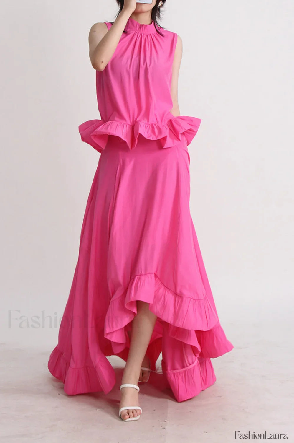 Elaine Pink Sleeveless Charming Ruffle Mermaid Set