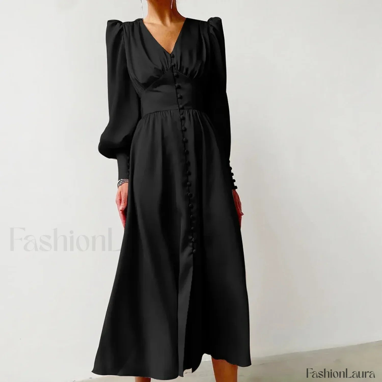 Elegant and fashionable Women's Fall V-neck Satin Full Button Skinny Vintage Split Maxi Dress