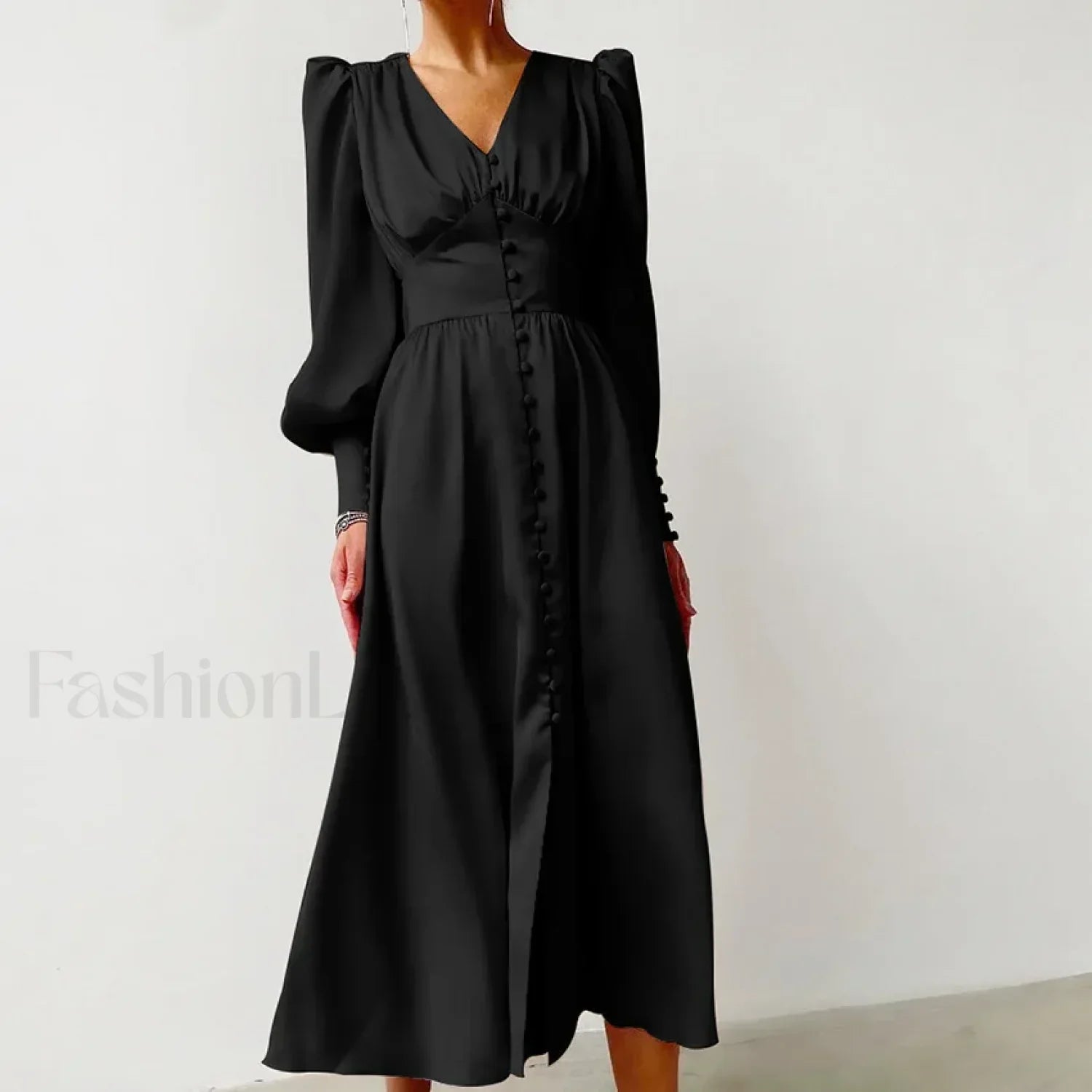 Elegant and fashionable Women's Fall V-neck Satin Full Button Skinny Vintage Split Maxi Dress