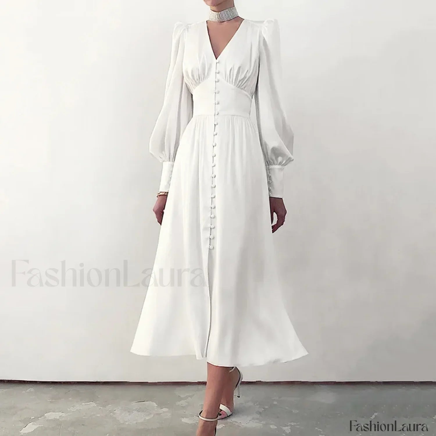 Elegant and fashionable Women's Fall V-neck Satin Full Button Skinny Vintage Split Maxi Dress