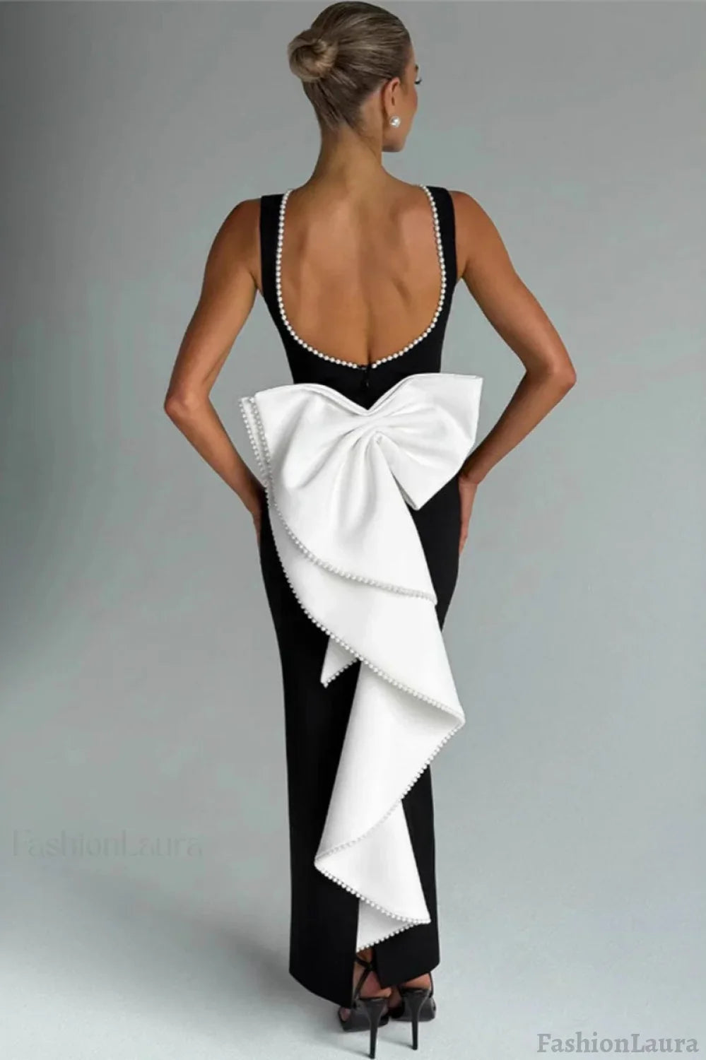 Elegant Bow Slim Fit Party Dress S / Black