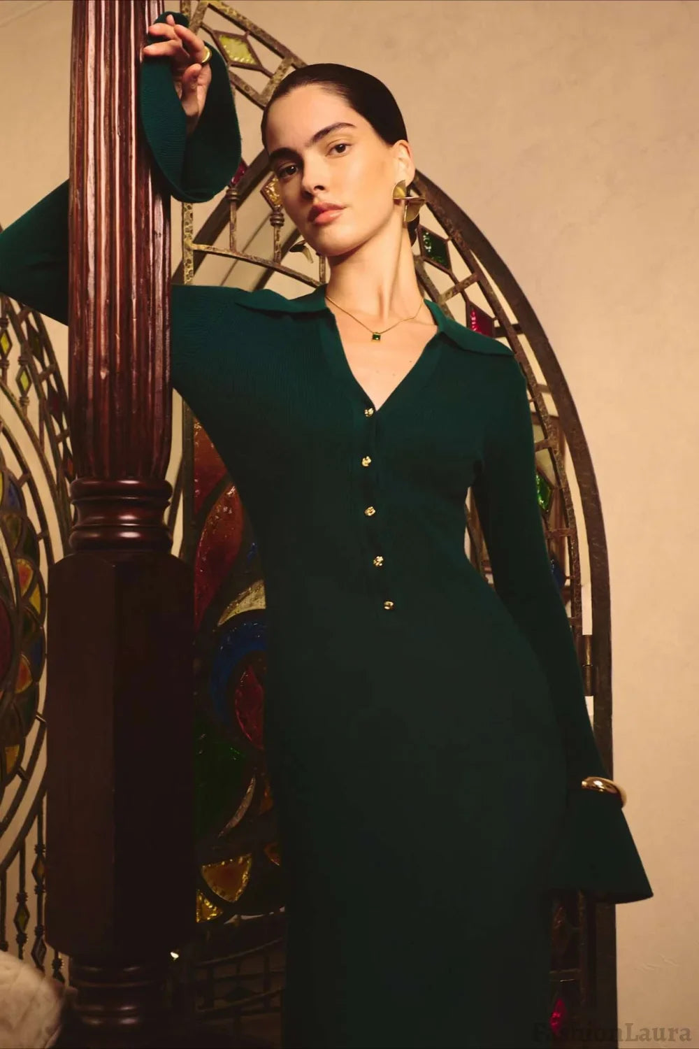 Elegant Collared Knit Sweater Dress