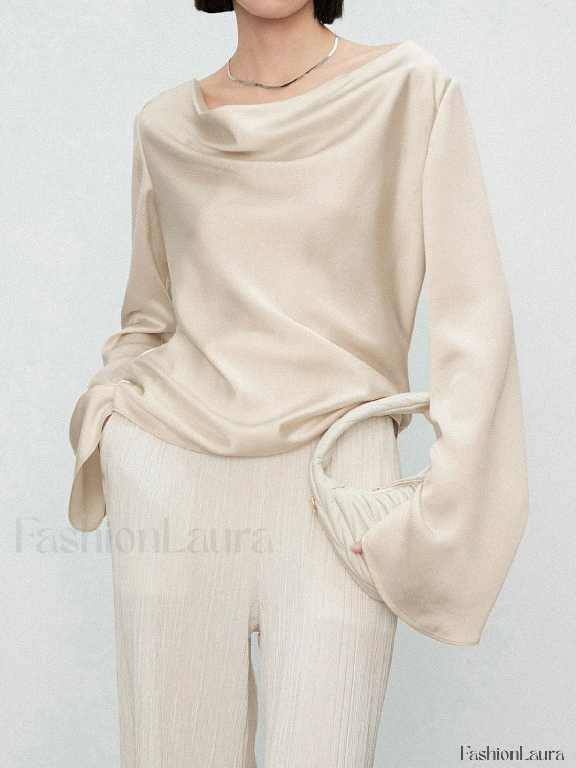 Elegant Cowl Neck Trendy Long Sleeve Blouse