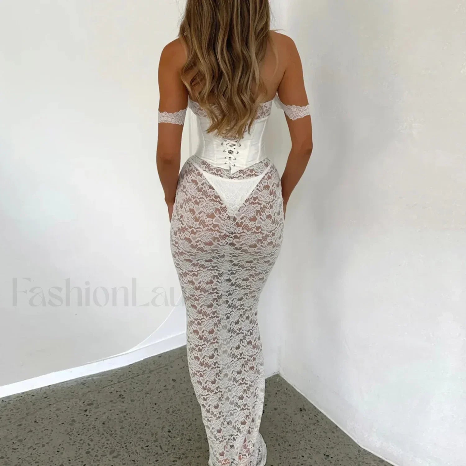 Elegant Lace Maxi For Women Fashion Off-shoulder Sleeveless Backless Bodycon Long Lace Dress