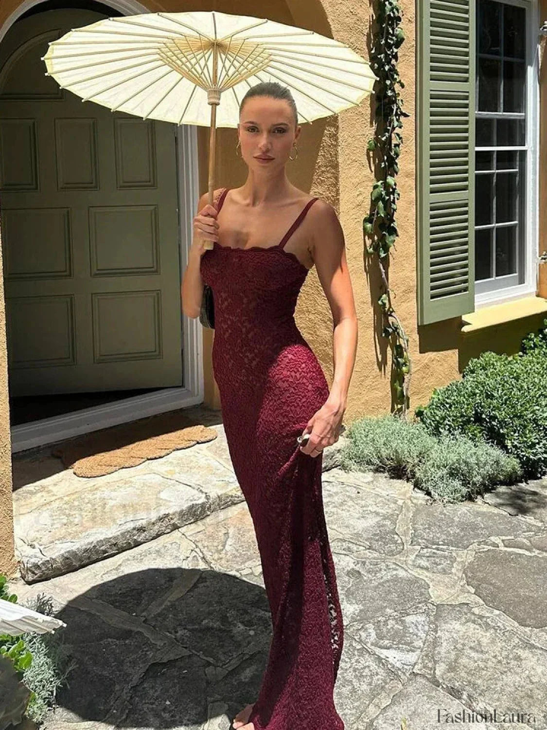 Elegant Lace Summer Maxi for Women 2024 Sexy Spaghetti Straps Sleeveless See Through Party Evening Outfits Dress