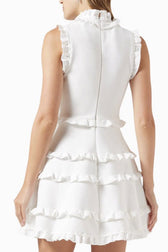 Elegant Layered Ruffle High Neck A Line Sleeveless Bandage Party Mini Dress - White 2
