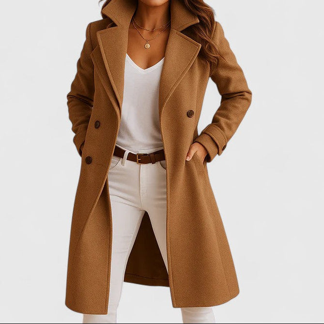 Notch Lapel Single Breasted Wool Look Midi Coat