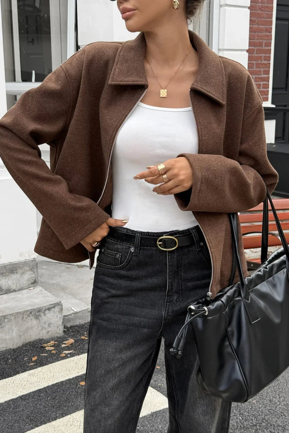 Elegant Long Sleeve Versatile Jacket S / Brown