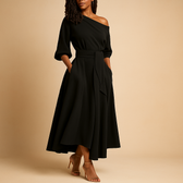 One Shoulder Belted A-Line Maxi Dress 4