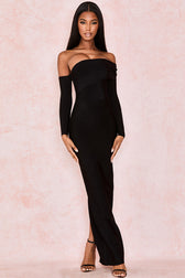 Elegant Off Shoulder Slit Back Bandage Maxi Evening Dress - Black 2