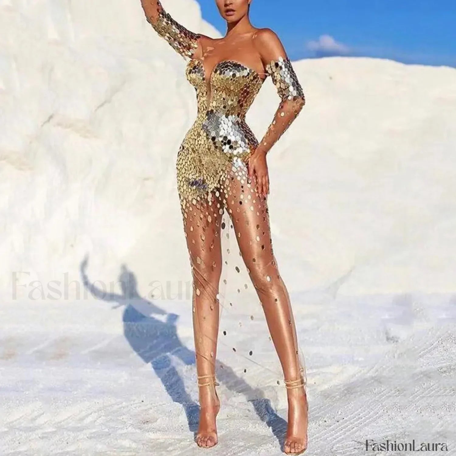 Elegant Party For Women 2024 Sexy Mesh See Through Deep V Neck Evening Prom Dress