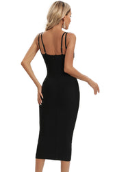 Elegant Seashells Sweetheart Cutout Bandage Sleeveless Midi Dress - Black 4